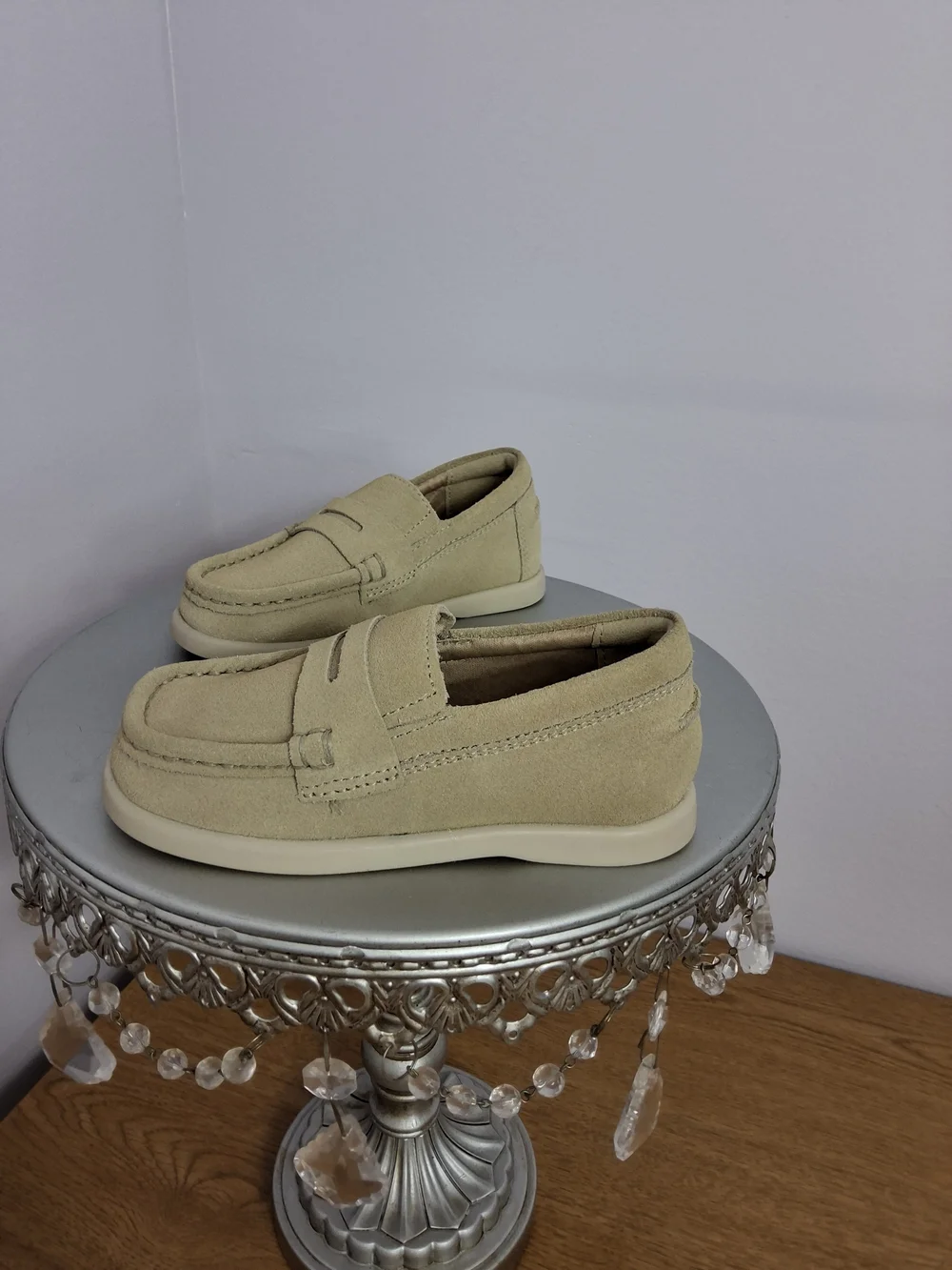 Zara Boy's Beige Suede Penny Loafers Slip-on Round Toe US 7